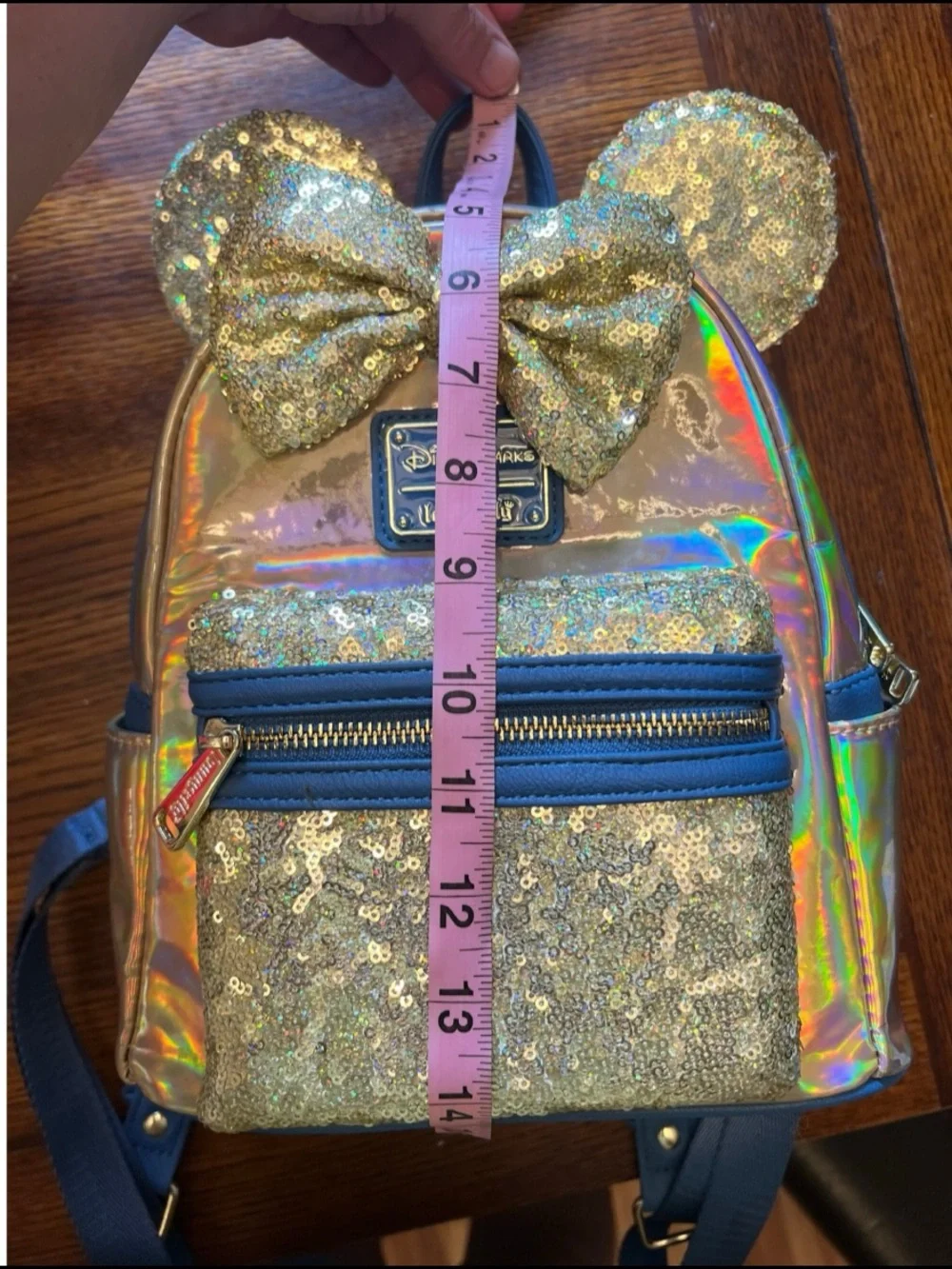 Loungefly Disney Minnie Mouse Iridescent Silver Sequin Ears Mini Backpack Bag
